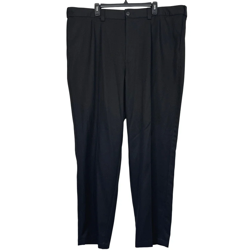 Oak Hill Mens 46x32 Big and Tall Pleated Dress Pants Trousers Polyester‎ Black